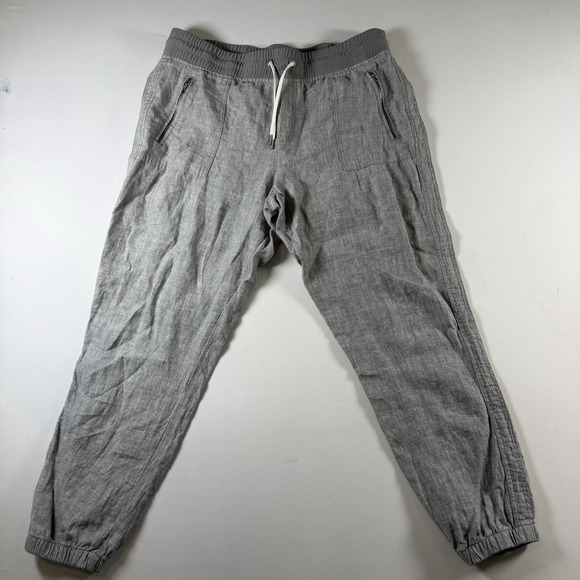Athleta Pants - Athleta Women Cabo 100% Linen Jogger Pants Sz 16 Gray Drawstring Resort Coastal